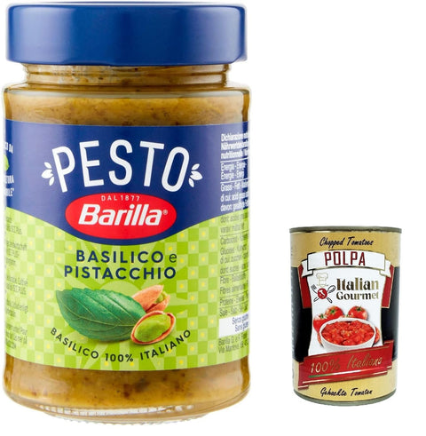 Italian Gourmet E.R. Pesto 6x Pesto Basilico e Pistacchio Pesto mit Basilikum und Pistazien aus nachhaltiger Landwirtschaft hergestellt 190g Italienisch Sauce glutenfrei + Italian Gourmet polpa 400g 8076809581868