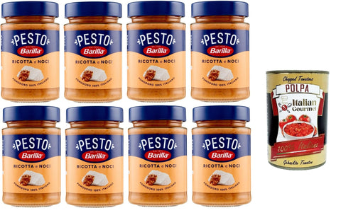 Italian Gourmet E.R. Pesto Barilla Pesto Ricotta e Noci Condimento e Sugo per Pasta Pesto Ricotta und Walnüsse Gewürz- und Nudelsauce 8x190 gr+ Italian Gourmet polpa 400g 8032804040014