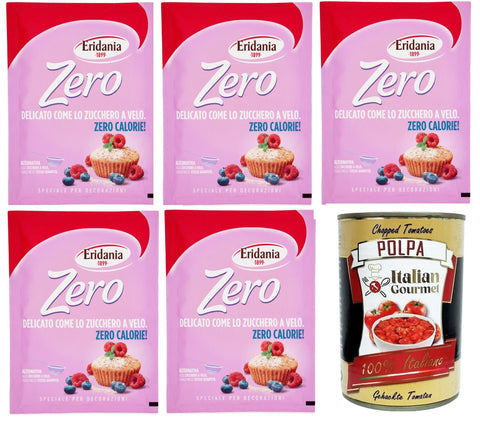 Italian Gourmet E.R. Puderzucker Eridania Zero Delicato Come lo Zucchero a Velo Zero Delicate Like Puderzucker 5x80 g+ Italian Gourmet polpa 400g 8032804040014