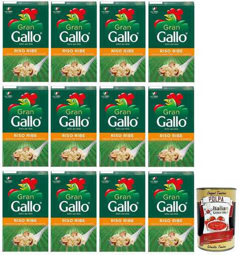 Italian Gourmet E.R. Reis 12x Gran Gallo Riso Ribe,100% Italienischer Reis, ideal für jede Art von Rezept,Kochzeit 15 Minuten,Packung mit 1Kg + Italian Gourmet Polpa di Pomodoro 400g Dose 8001420001600