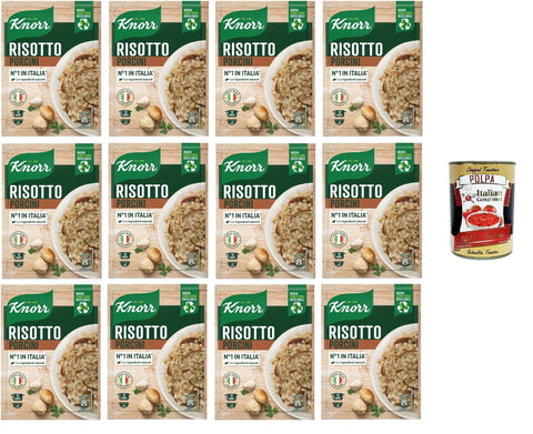 Italian Gourmet E.R. Reisgerichte Knorr Risotto Ai Funghi Porcini,fertiges Risotto mit natürlichen Zutaten,100% italienischem Reis und Chicci al Dente, zubereitet in der Pfanne oder in der Mikrowelle,12x175g+Italian Gourmet polpa 400g 8032804040014