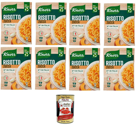 Italian Gourmet E.R. Reisgerichte Knorr Risotto mit Kürbis, Fertigrisotto mit natürlichen Zutaten, 100% italienischem Reis und Chicci al Dente, zubereitet im Topf oder in der Mikrowelle, 8x175 g+ Italian Gourmet polpa 400g 8032804040014