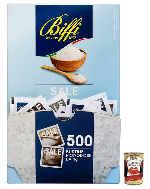 Italian Gourmet E.R. Salz & Salzersatz Biffi Sale Fino Iodato,Feines jodiertes Speisesalz, Salz 500 Portionsbeutel à 1g + Italian Gourmet Polpa di Pomodoro 400g Dose 8009320044093
