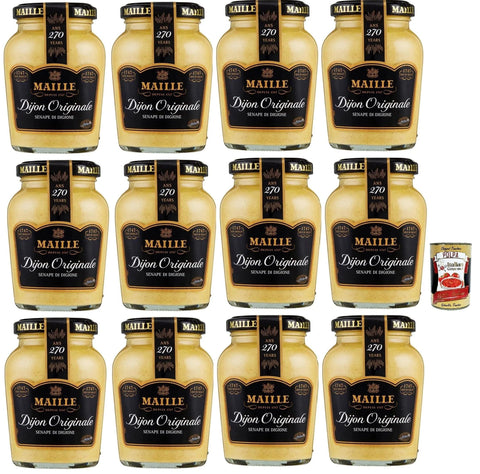 Italian Gourmet E.R. Senf Maille Mustard Digione Originale, seinf, Traditioneller Dijon -Senf mit glatte und cremige Textur, Perfekt an Sandwiches, Hühner- und Fischrezepte geeignet 12x 215g + Italian Gourmet polpa 400g 8032804040014