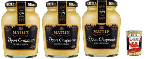 Italian Gourmet E.R. Senf Maille Mustard Digione Originale, seinf, Traditioneller Dijon -Senf mit glatte und cremige Textur, Perfekt an Sandwiches, Hühner- und Fischrezepte geeignet 3x 215g + Italian Gourmet polpa 400g 8032804040014