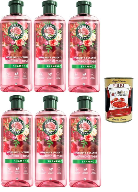 Italian Gourmet E.R. Shampoo & Conditioner Sets Herbal Essences Soft and Shiny Shampoo, für trockenes Haar, mit Rosenessenz, vegan 6x250 ml+ Italian Gourmet polpa 400g 8032804040014