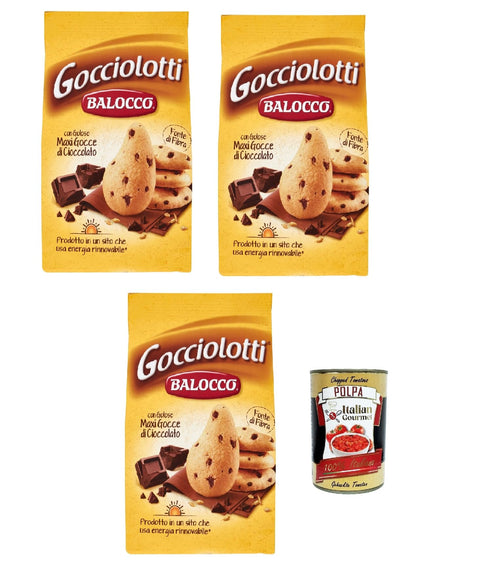 Italian Gourmet E.R. Snack Kuchen & Backwaren Balocco Gocciolotti Biscotti con gocce di cioccolato Kekse mit Schokoladenstückchen biscuits cookies 100% Italienische Kekse 3x 350g + Italian Gourmet polpa 400g 8032804040014