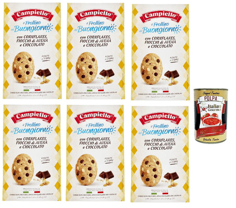 Italian Gourmet E.R. Snack Kuchen & Backwaren Campiello il Frollino del Buongiorno con Cornflakes, Fiocchi di Avena e Cioccolato, Corn Flakes Biscuit, Haferflocken und Schokolade, 6x 300 g + Italian Gourmet polpa 400g 8032804040014