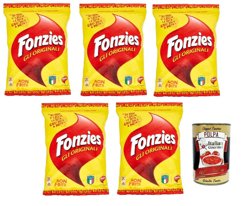 Italian Gourmet E.R. Snack Kuchen & Backwaren Fonzies Der originale, Original knusprige Mais-Snack mit Käse-Geschmack, Mais snack mit Käse Multipack, Beutel , 5x 100 g + Italian gourmet polpa 400g 8032804040014