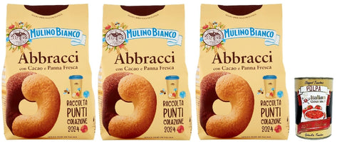 Italian Gourmet E.R. Snack Kuchen & Backwaren Mulino Bianco Abbracci Biscotti con Cacao e Panna Fresca, Kekse mit Kakao und frische Sahne, bisvuits cookies 3x 350 g + Italian Gourmet polpa 400g 8032804040014