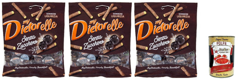 Italian Gourmet E.R. Snack Kuchen & Backwaren My Dietorelle Caramelle Gommose al Gusto di Liquirizia, Gummibonbonbons mit dem Geschmack von Süßholz, 100% vegan, Zucker ohne glutenfrei, 3x 70 g + Italian Gourmet polpa 400g 8032804040014
