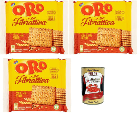 Italian Gourmet E.R. Snack Kuchen & Backwaren Oro Saiwa Fibrattiva, Frühstückskekse, Kekse mit Vollkornmehl, Biscuits mit 14% Ballaststoffen, 3x 400g + Italian Gourmet polpa 400g 8032804040014