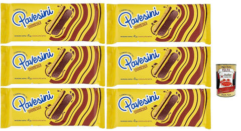 Italian Gourmet E.R. Snack Kuchen & Backwaren Pavesi Pavesini Double, Snack Croccante con Cioccolato Fondente, Knuspriger Snack mit dunkler Schokolade, leichter Snack, 6x 60g + Italian Gourmet polpa 400g 8032804040014