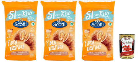 Italian Gourmet E.R. Snack Kuchen & Backwaren Riso Scotti Si con Riso Cornetti Senza Lattosio Fibra Più Fibra, Croissant mit vollem Mehl mit Honig, Laktose ohne Palmöl, mit Mutterhefe 3x 250g + Italian Gourmet polpa 400g 8032804040014