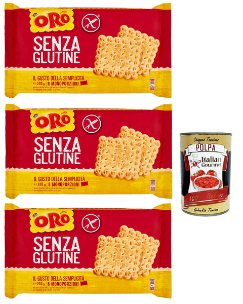 Italian Gourmet E.R. Snack Kuchen & Backwaren Saiwa Oro Biscotti , senza Glutine, Gluten -freie Kekse, gluten free biscuits, Ideal für ein glutenfreies Frühstück, 3x 200g + Italian Gourmet polpa 400g 8032804040014