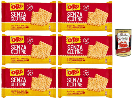 Italian Gourmet E.R. Snack Kuchen & Backwaren Saiwa Oro Biscotti , senza Glutine, Gluten -freie Kekse, gluten free biscuits, Ideal für ein glutenfreies Frühstück, 6x 200g + Italian Gourmet polpa 400g 8032804040014