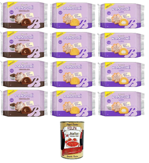 Italian Gourmet E.R. Snack Kuchen Bauli Testpaket Pandori' Classico,Cioccolato,Latte -Classic, Schokolade, weiches Milch-Pandoro-Gebäck,Spezialität des italienischen Gebäcks 4x150gr 8x178gr + Italian Gourmet polpa 400g 8032804040014