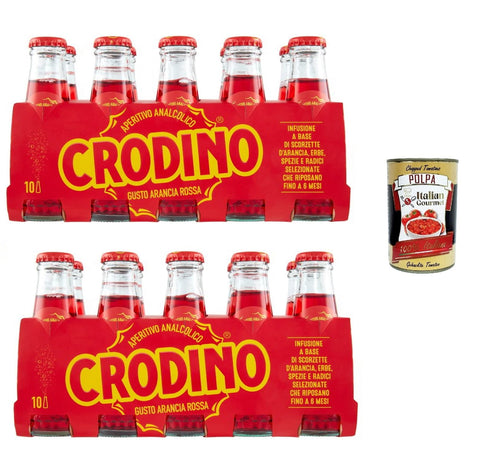 Italian Gourmet E.R. Spirituosen Crodino arancia rossa, Crodino rot orange 20x 100 ml Aperitif bitter, Italienischer nicht -alkoholischer Aperitif bereit zu trinken + Italian Gourmet polpa 400g 8032804040014