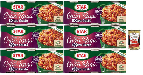 Italian Gourmet E.R. Tomatensauce Star il mio Gran Ragù Extra Gusto mit 100% italienischem Fleisch, N.1 in Italien, 6x Packung mit 3 Dosen à 100g + Italian Gourmet polpa 400gr 8032804040014