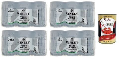 Italian Gourmet E.R. Tonic Water 24x Kinley Tonic Water,Kohlensäurehaltiges Getränk mit einem intensiven und erfrischenden Geschmack,150ml Einweg-Mini Dosen + Italian Gourmet Polpa di Pomodoro 400g Dose 8032804040014