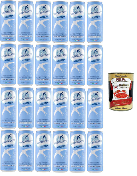 Italian Gourmet E.R. Wasser San Benedetto Acqua Naturale Minerale Sparling Con Gas Natürliches Mineralwasser mit Kohlensäure 24x33cl+ Italian Gourmet polpa 400g 8032804040014