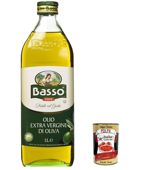 Italian Gourmet E.R. Würzsaucen 3x Basso olio extra vergine di oliva, 100% Italienisches natives Olivenöl extra -kaltgepresst, 1lt + Italian Gourmet polpa 400g 8004123000222