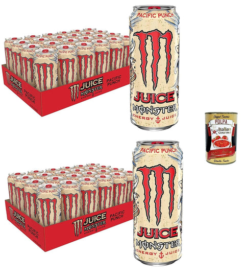 Italian Gourmet Energy Drinks Monster Energy Pacific Punch - koffeinhaltiger Energy Drink mit erfrischendem Punsch-Geschmack aus Himbeere, Guave und Kirsche - in praktischen Einweg Dosen (48 x 500 ml) + Italian Gourmet polpa 400g 8032804040014