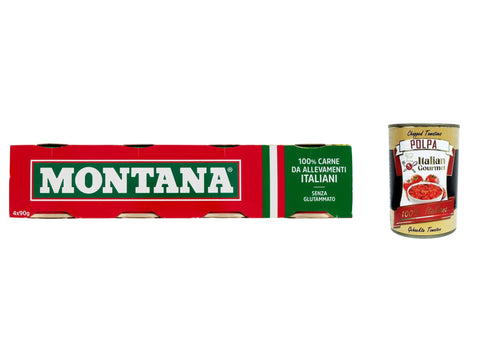 Italian Gourmet Fleisch, Geflügel & Wild 3x Montana carne classica Rindfleisch in Aspik dose 4x90g 100% Italienisch Fleisch + Italian Gourmet polpa 400g 8032804040014