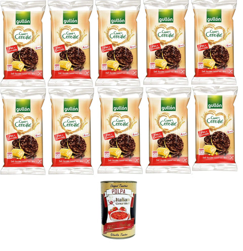 Italian Gourmet Flips Gullon Cuor di Cereale Gallette di Mais Ricoperte di Cioccolato Fondente Cuor di Cereal Maiskuchen mit dunkler Schokolade überzogen 10x100gr + Italian Gourmet polpa 400g 8032804040014
