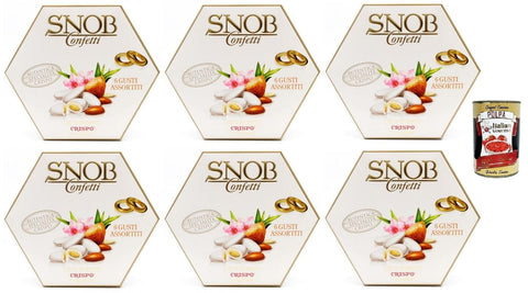 Italian Gourmet Frucht- & Kräuterbonbons 6x Crispo SNOB Lieto Evento Bianco Confetti Weißes Konfetti, 6 Verschiedene Geschmacksrichtungen 500g + Italian Gourmet Polpa di Pomodoro 400g Dose 8005085706962