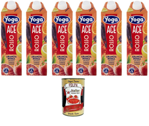 Italian Gourmet Fruchtsäfte Yoga ACE Rosso Orangensaft, Fruchtsaft ACE Classic Blutorange Karotte Zitrone mit Vitaminen 6x 1000 ml + Italian Gourmet polpa 400g 8032804040014