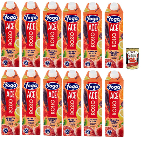 Italian Gourmet Fruchtsäfte Yoga ACE, Rot Orange, Karotte und Zitrone Früchte Fruchtsaft Getränk Fruchtgeschmack PET flasche 12x 1000 ml fruit juice + Italian Gourmet polpa 400g 8032804040014