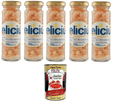 Italian Gourmet Garnelen Delicius Gamberetti Al Naturale Natural Garnelen 5x100gr + Italian Gourmet polpa 400g 8032804040014