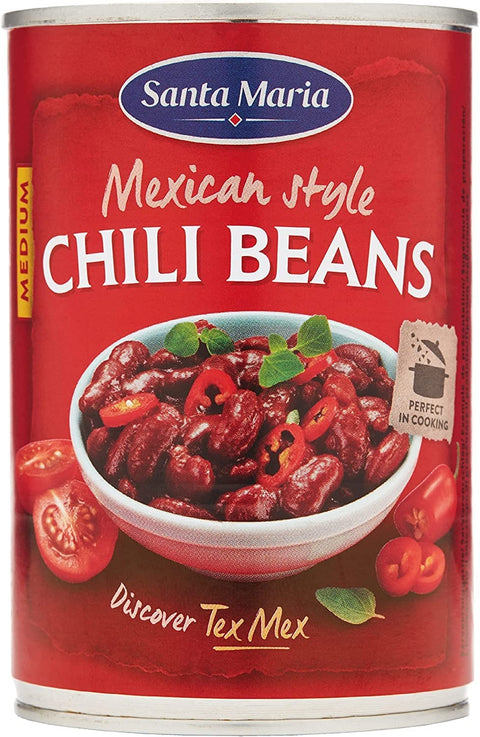 Italian Gourmet Hülsenfrüchte & Bohnen 6x Santa Maria Mexikanische Chili Beans Chilibohnen, ideal zum Würzen von Chili con Carne oder als Gewürz für Tortillas und Tacos, typisch für die Tex-Mex-Küche 410 g Dose + Italian Gourmet Polpa 400g 7311310396374