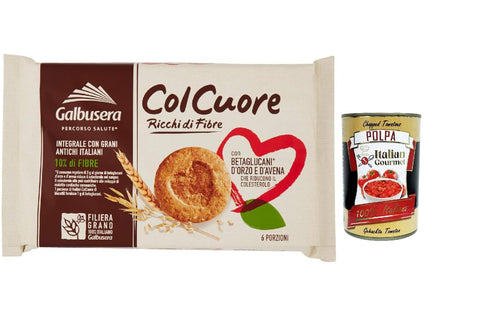 Italian Gourmet Kekse 6x Galbusera Col cuore, Ballaststoffreiche Kekse mit Betaglucanen aus Gerste und Hafer, 300 g + Italian Gourmet polpa 400g 8002190001913