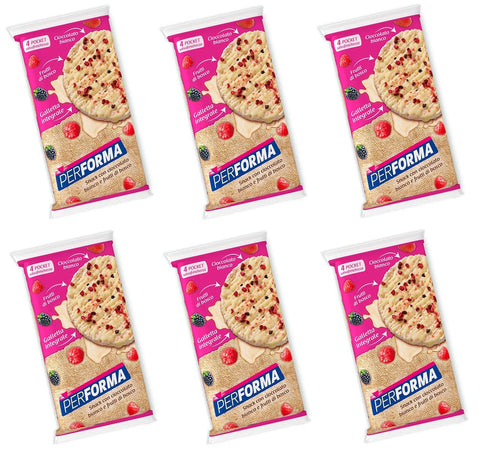 Italian Gourmet Kekse 6x Performa Snacks von Vollkorn Reis mit Weißer Schokolade und Beeren Vollkorn Reiskuchen im 4er-Pack Frischespartaschen mit je 2 Keksen ( 8 Snacks x 16,5 g ) 132g 3175681281547