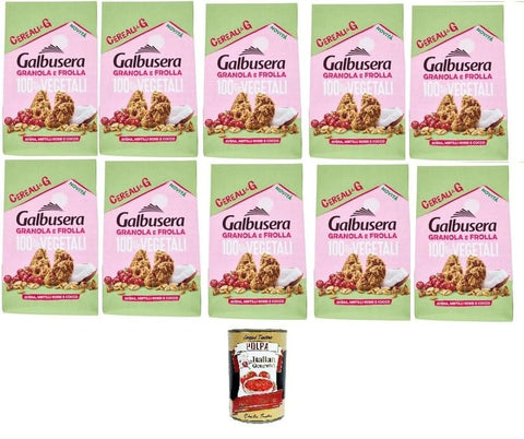 Italian Gourmet Kekse Galbusera Cereali G Granola e Frolla 100% Vegetali Avena, Cereals G Granola und Shortbread 100% pflanzlicher Hafer, Cranberries und Kokosnuss 10x 280 g+ Italian Gourmet polpa 400gr 8032804040014