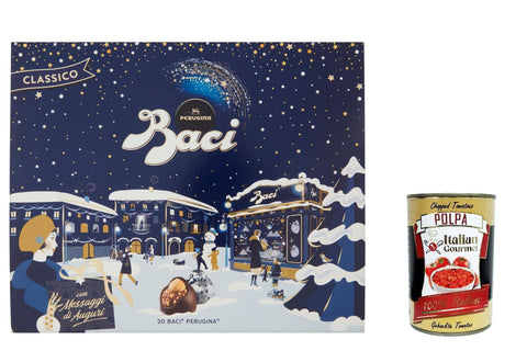 Italian Gourmet Knabberartikel 6x Perugina Baci Classico Dunkle Pralinen gefüllt mit Gianduja und Ganzen Haselnüssen mit doppelten Überzug aus Dunkler Schokolade Weihnachtsschachtel 250g + Italian Gourmet polpa 400g 8000300410617