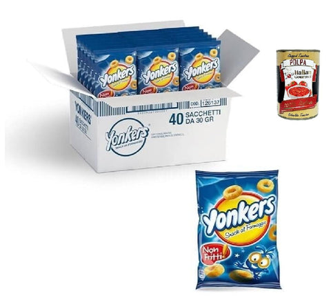 Italian Gourmet Knabberartikel Yonkers Snack al Formaggio,Knusprige Maisringe mit Käsegeschmack, Nicht Frittierte Käse Snacks, 40er-Pack x 30g Beutel + Italian Gourmet polpa 400g