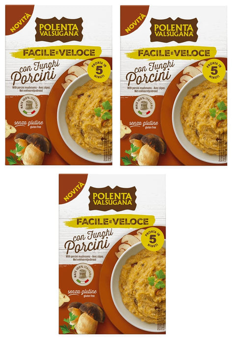 Italian Gourmet Koch- & Backzutaten 3x Polenta Valsugana Facile e Veloce con Funghi Porcini Zubereitet für Polenta mit Steinpilzen Glutenfrei in 5 Minuten Fertig 80g 8001840289558