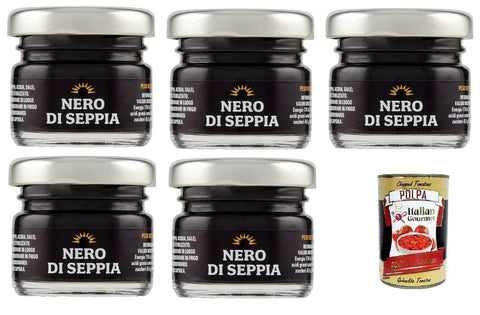 Italian Gourmet Koch- & Backzutaten 5x SMERALDA Nero di Seppia Tintenfisch-Tinte 20gr + Italian Gourmet polpa 400g 8032804040014