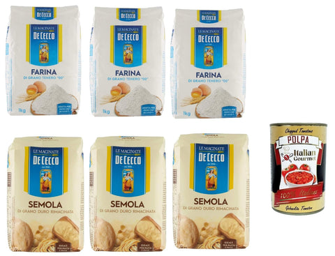 Italian Gourmet Koch- & Backzutaten De Cecco Testpaket, Hartweizengrieß und Weizenmehl 6x 1kg + Italian Gourmet polpa 400g 8032804040014