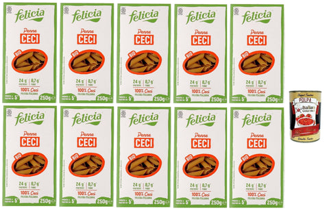 Italian Gourmet Kurze Pasta Felicia, Penne ai Ceci, Kichererbsen Penne, Pasta reich an Proteinen, Ballaststoffen und Mineralsalzen, reich an Phosphor, Eisen und Zink, glutenfrei, vegan, 10x 250g + Italian Gourmet polpa 400g 8032804040014