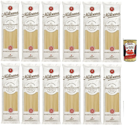 Italian Gourmet Kurze Pasta La Molisana Pasta, Spaghetto Quadrato n. 1, Italienische Weizennudeln - Bronze -durchbohrt, rau und hartnäckig mit ausgezeichneter Kochhalte - 12x 500 g + italian Gourmet polpa 400g 8032804040014