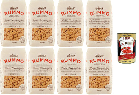 Italian Gourmet Kurze Pasta Rummo Tubetti Zita N°31 Hartweizengrieß Pasta Italienische Nudeln 8x500g Packung + Italian Gourmet Polpa di Pomodoro 400g Dose 8032804040014