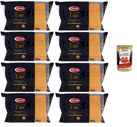 Italian Gourmet Längliche Pasta Barilla Pasta Selezione Oro Chef Spaghetti N°5 italienisch Nudeln 8x 3kg pack + Italian Gourmet polpa 400g 8032804040014