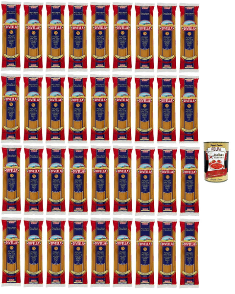 Italian Gourmet Längliche Pasta Divella Pasta 100% Italienisch Vermicelli N° 7, Nudeln aus Hartweizengrieß, Kochen 9 Minuten 36x 500g + Italian Gourmet polpa 400g 8032804040014