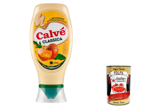 Italian Gourmet Mayonnaise 12x Calvé Classic Mayonnaise, 430 ml, mit Sonnenblumenkernöl, ideal für Sandwiches und Canapés, ohne Konservierungsstoffe und ohne Zucker, glutenfrei, vegetarisch + Italian Gourmet polpa 400g 8720182387547