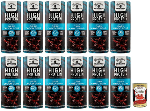 Italian Gourmet Milchshakes 12x Granarolo HIGH PROTEIN Milkshake DARK CHOCO BOMB,UHT-Dauergetränk auf Basis von Magermilch,Laktosefrei und Glutenfrei,235ml + Italian Gourmet Polpa di Pomodoro 400g Dose 8002670167610