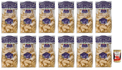 Italian Gourmet Nudeln & Pasta 12x Il Vecchio Pastificio di Gragnano Pasta Paccheri Rigati,Gragnano IGP-Italienische Nudeln aus Hartweizengrieß von höchster Qualität 500g + Italian Gourmet Polpa di Pomodoro 400g Dose 8033406260435